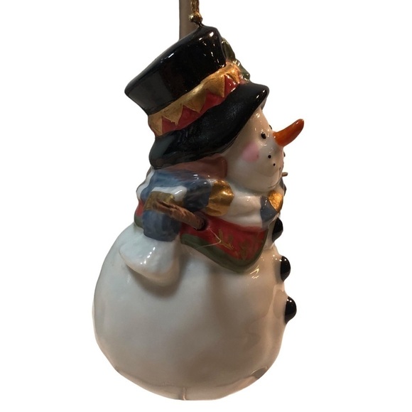 Charming Ceramic Snowman Christmas Ornament With Black Top Hat - Picture 3 of 7